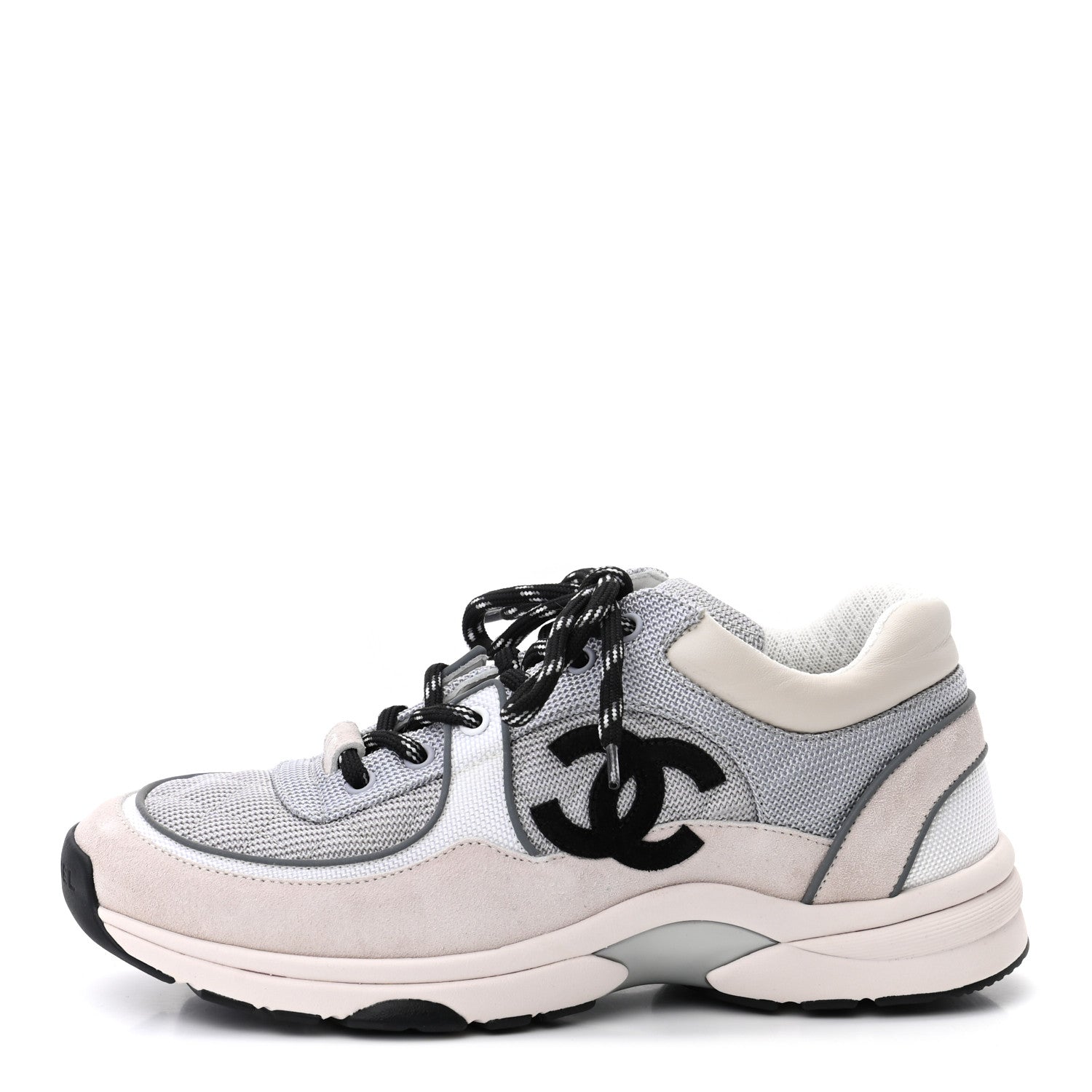 Chanel Nylon Calfskin Suede Womens CC Sneakers 39 Grey White Pink 1 of 7