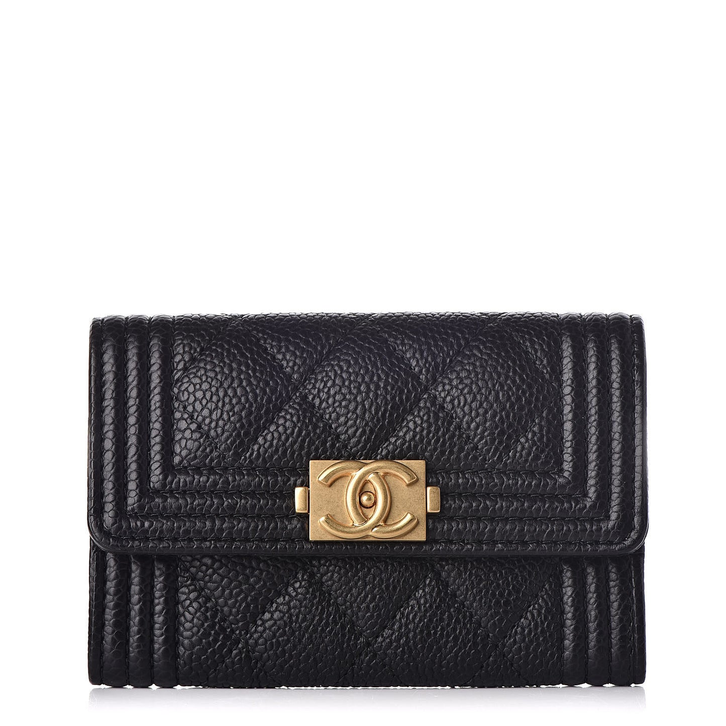 Caviar Quilted Boy Flap Card Holder Black