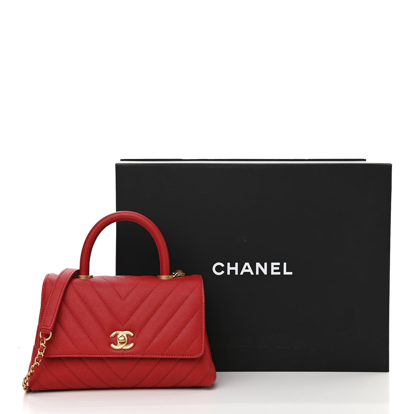 Caviar Chevron Quilted Mini Coco Handle Flap Red