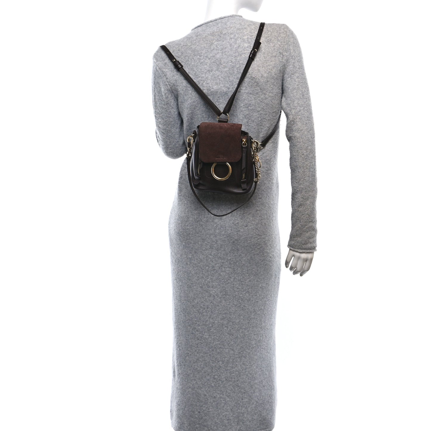 Suede Calfskin Mini Faye Backpack Carbon Brown