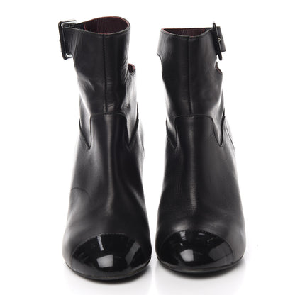 Chanel Lambskin Patent Cap Toe Cut Out Ankle Boots 37 Black 2 of 8