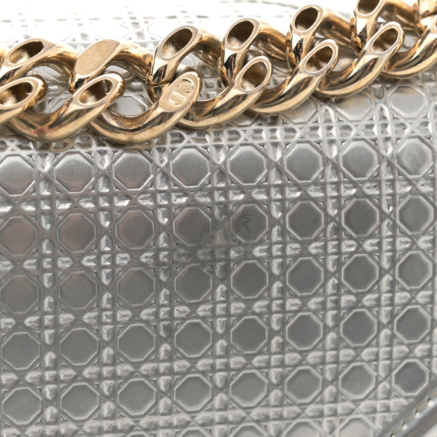 Metallic Patent Micro-Cannage Small Diorama Flap Bag Silver