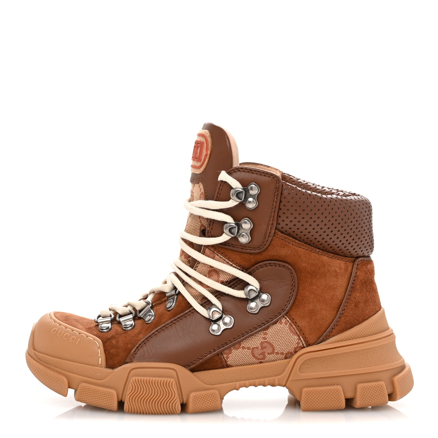 Gucci X SEGA Suede Calfskin GG Monogram Womens Flashtrek High-Top Sneakers 37 37 New Cuir Beige Ruggine 1 of 8