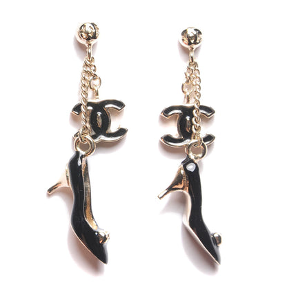 Chanel Enamel CC Heels Charm Earrings Gold Black 1 of 3