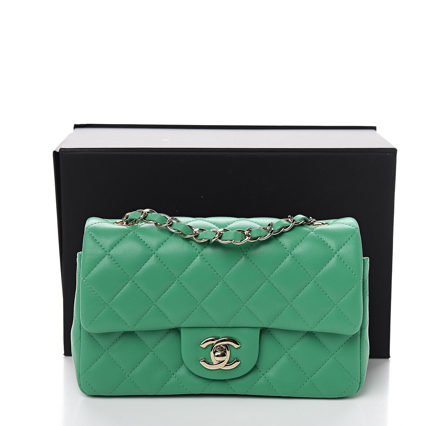 Lambskin Quilted Mini Rectangular Flap Green