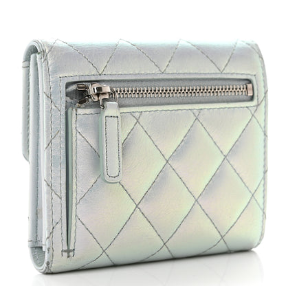Chanel Iridescent Calfskin Quilted Compact Flap Wallet Light Blue 3 of 11