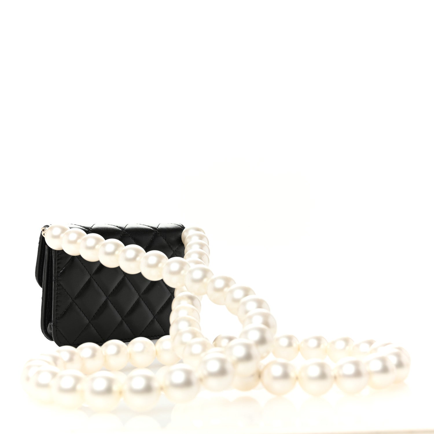 Chanel Calfskin Quilted Maxi Pearls Card Holder Flap With Chain Black 3 of 12