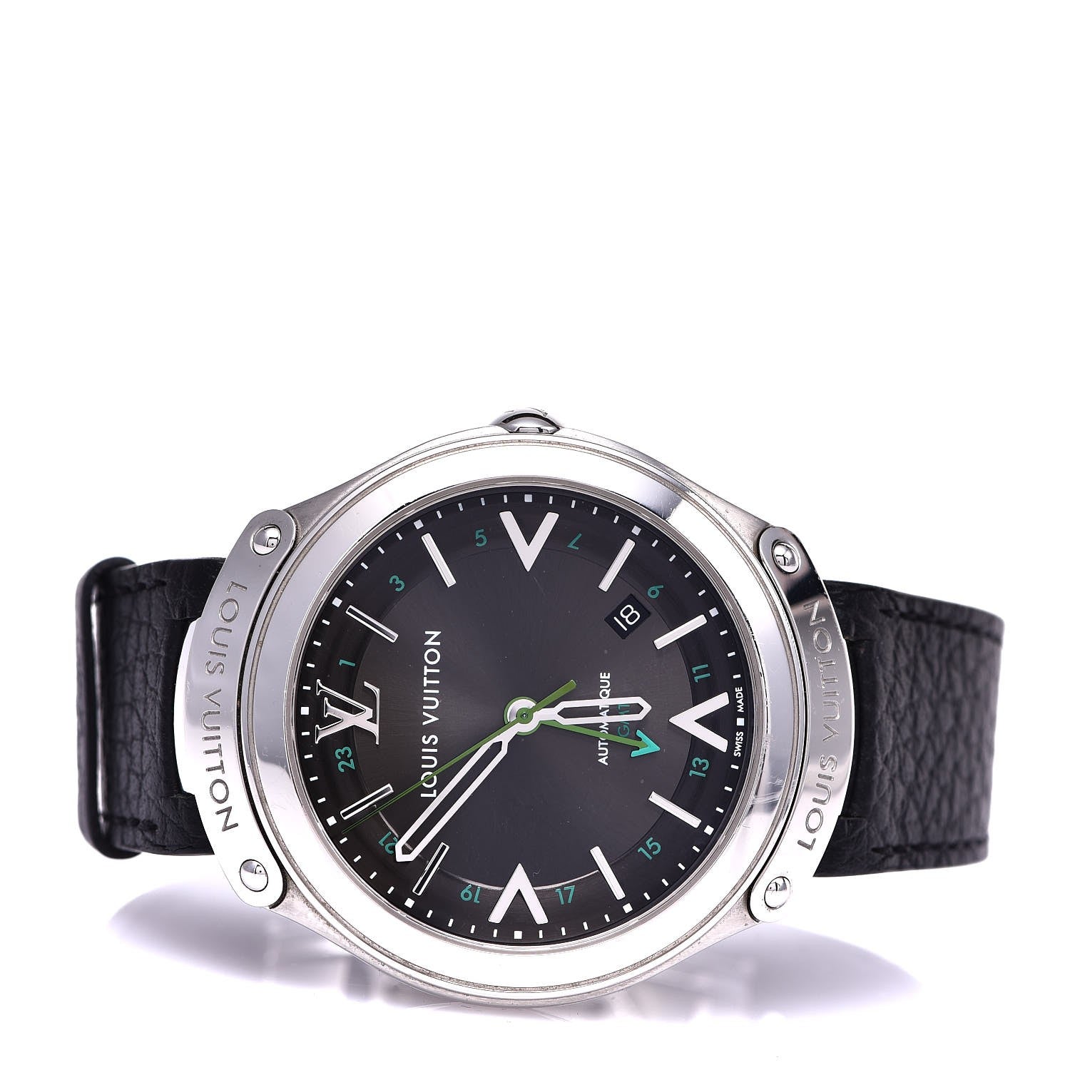 Louis Vuitton Stainless Steel Calfskin 40mm Fifty-Five GMT Automatic Watch Black 3 of 10