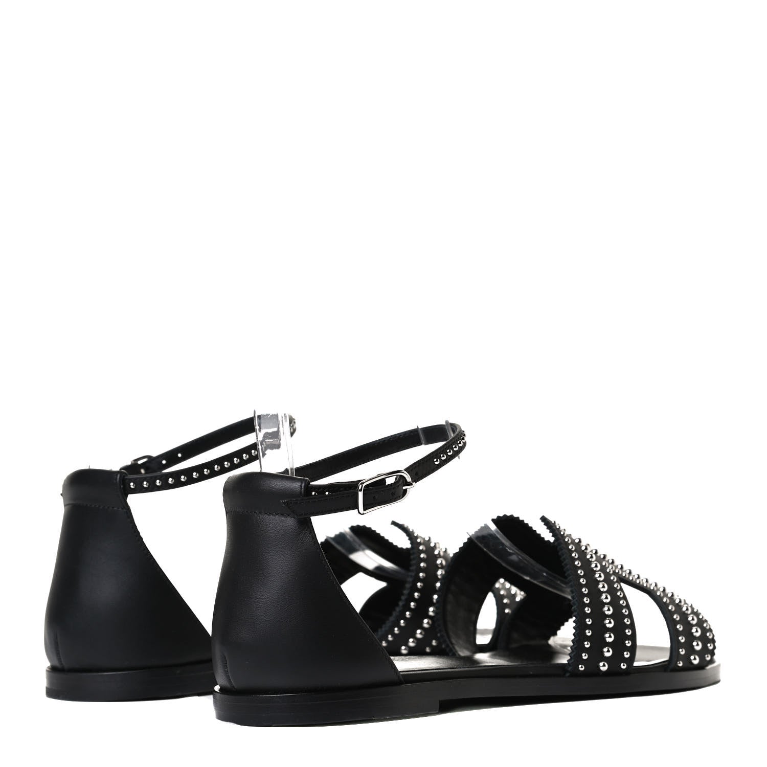 Hermes Calfskin Studded Santorini Sandals 38.5 Black 4 of 11
