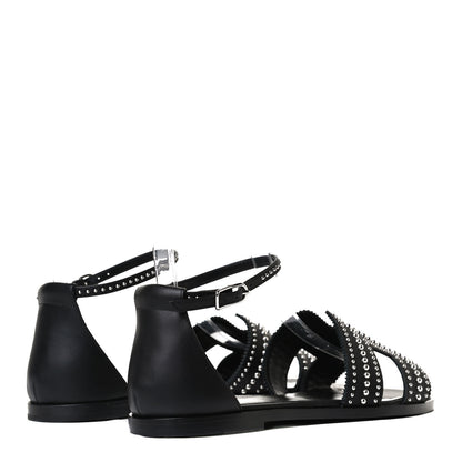 Hermes Calfskin Studded Santorini Sandals 38.5 Black 4 of 11