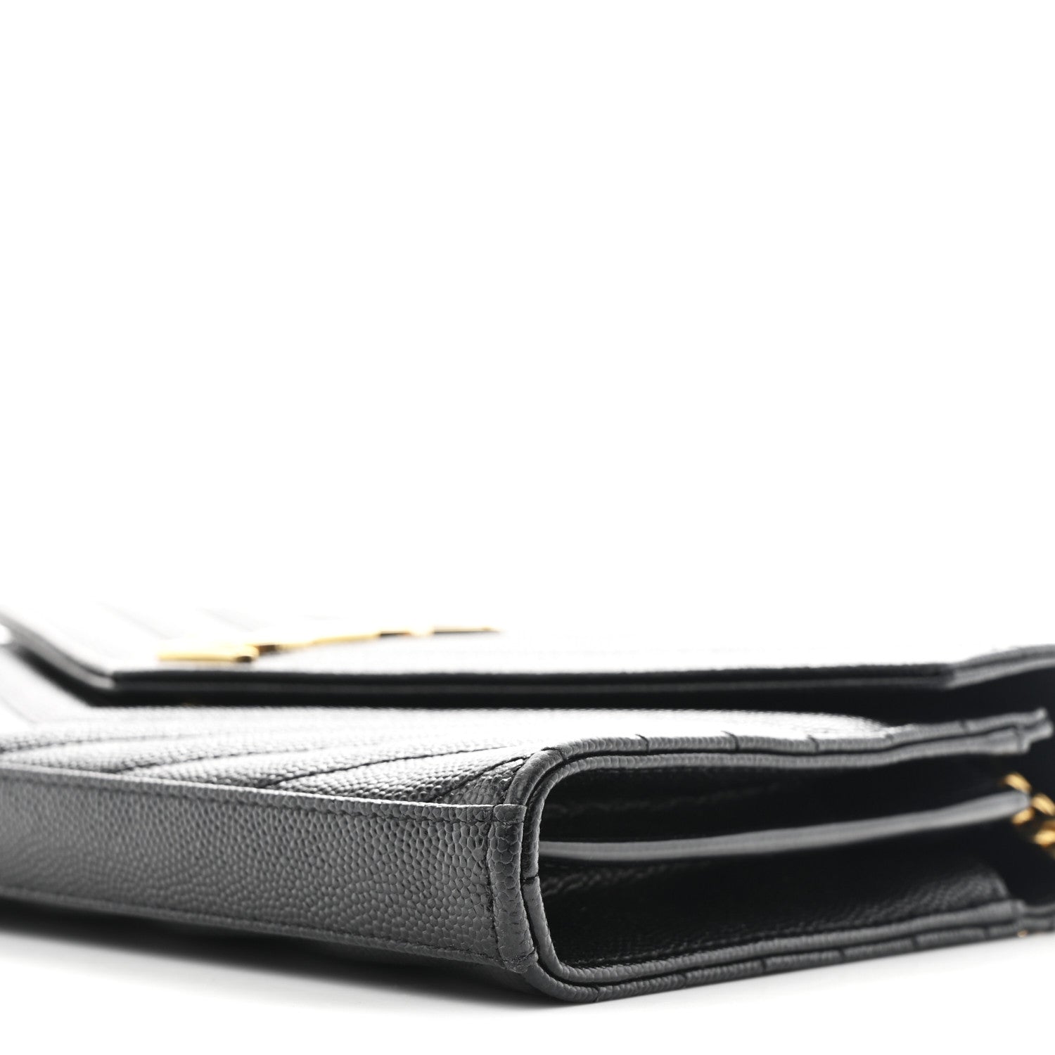 Saint Laurent Grain De Poudre Matelasse Chevron Monogram Chain Wallet Black 11 of 12