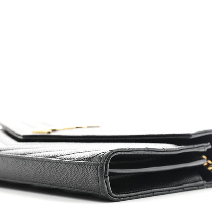 Saint Laurent Grain De Poudre Matelasse Chevron Monogram Chain Wallet Black 11 of 12