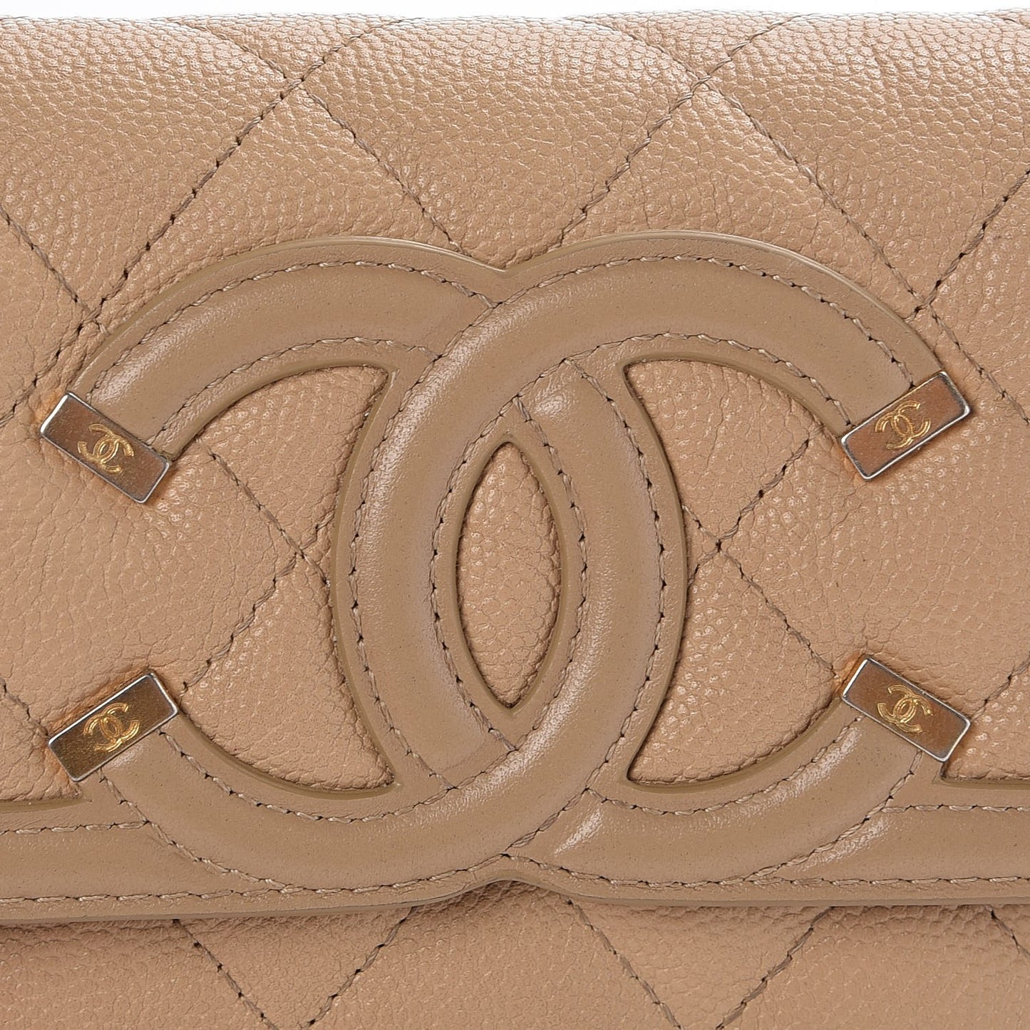 Caviar Quilted Medium Filigree Flap Wallet Beige