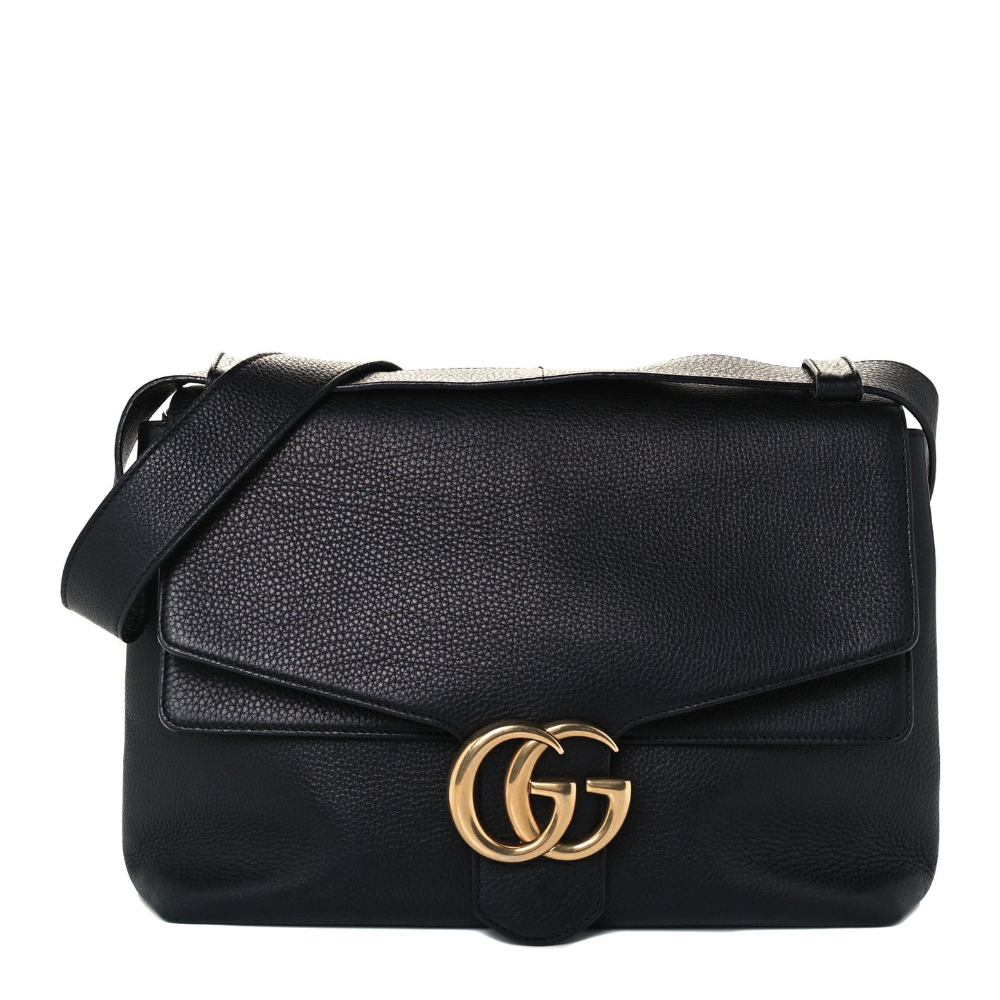 Calfskin Large GG Marmont Shoulder Bag Black