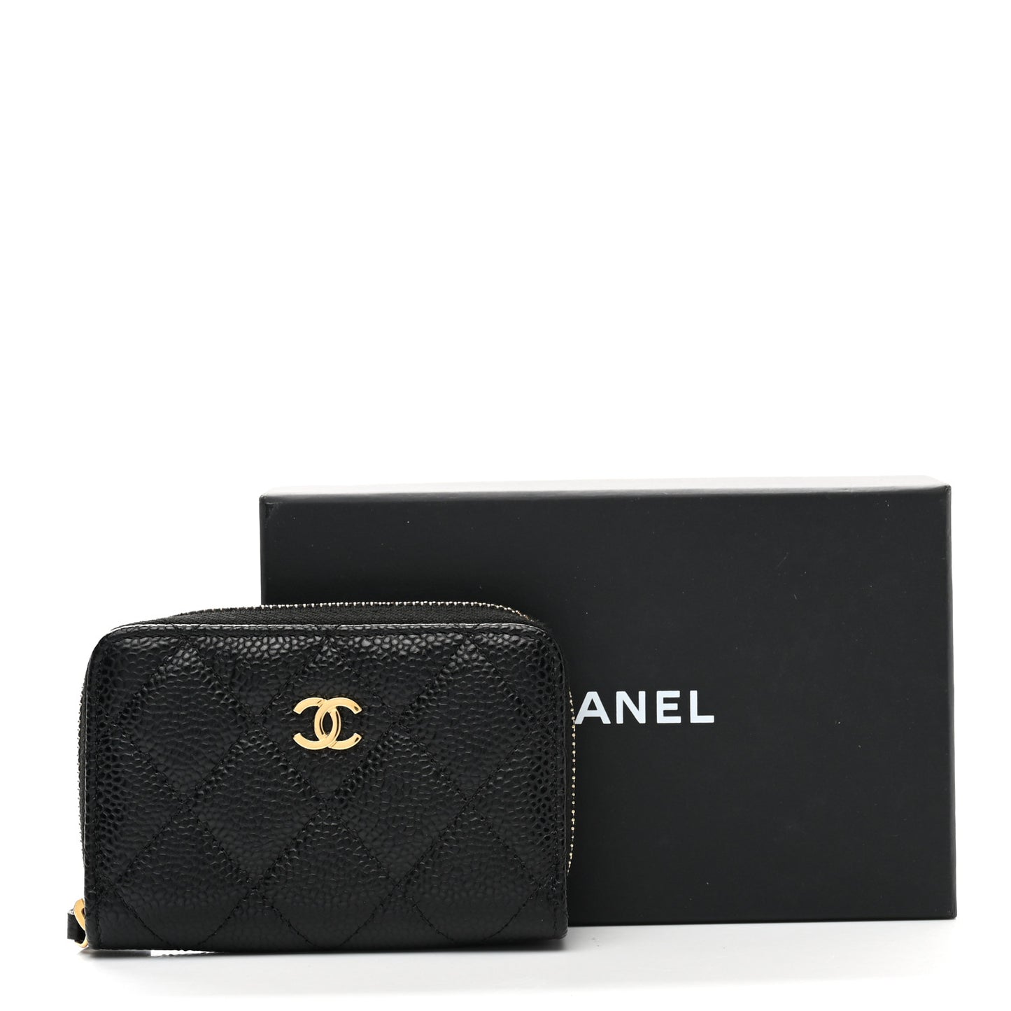Caviar Quilted Zip Coin Purse Black