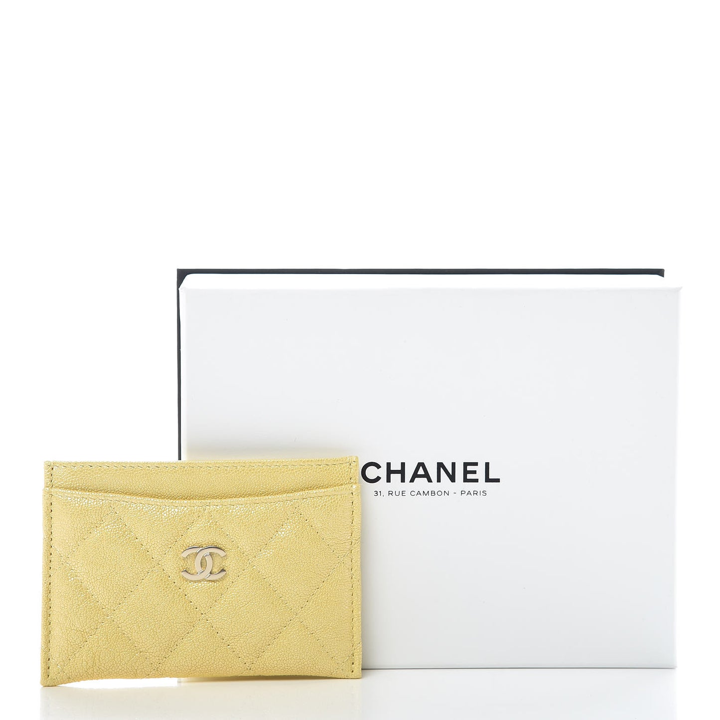 Iridescent Caviar Quilted Card Holder Yellow