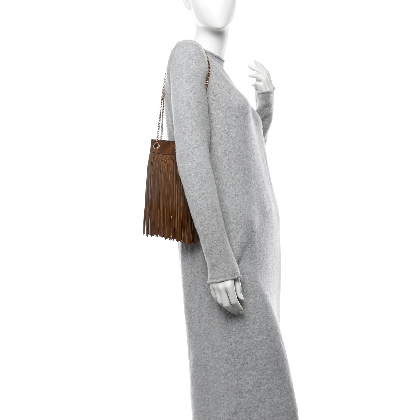 Suede Calfskin Small Grace Fringed Hobo Bag Light Ocre