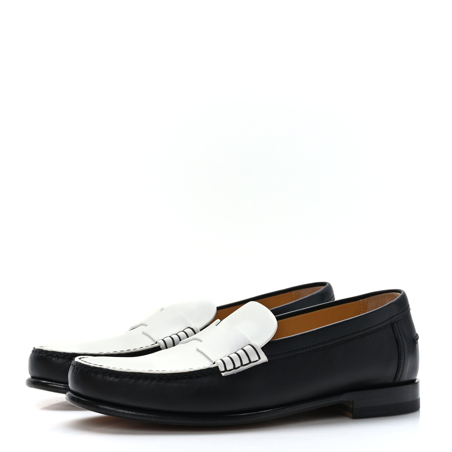 Hermes Calfskin Womens Kennedy Loafers 37 Black White 3 of 9