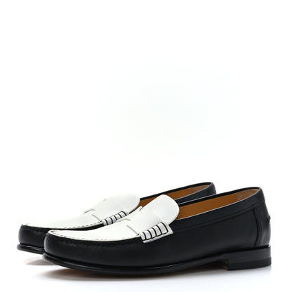 Hermes Calfskin Womens Kennedy Loafers 37 Black White 3 of 9