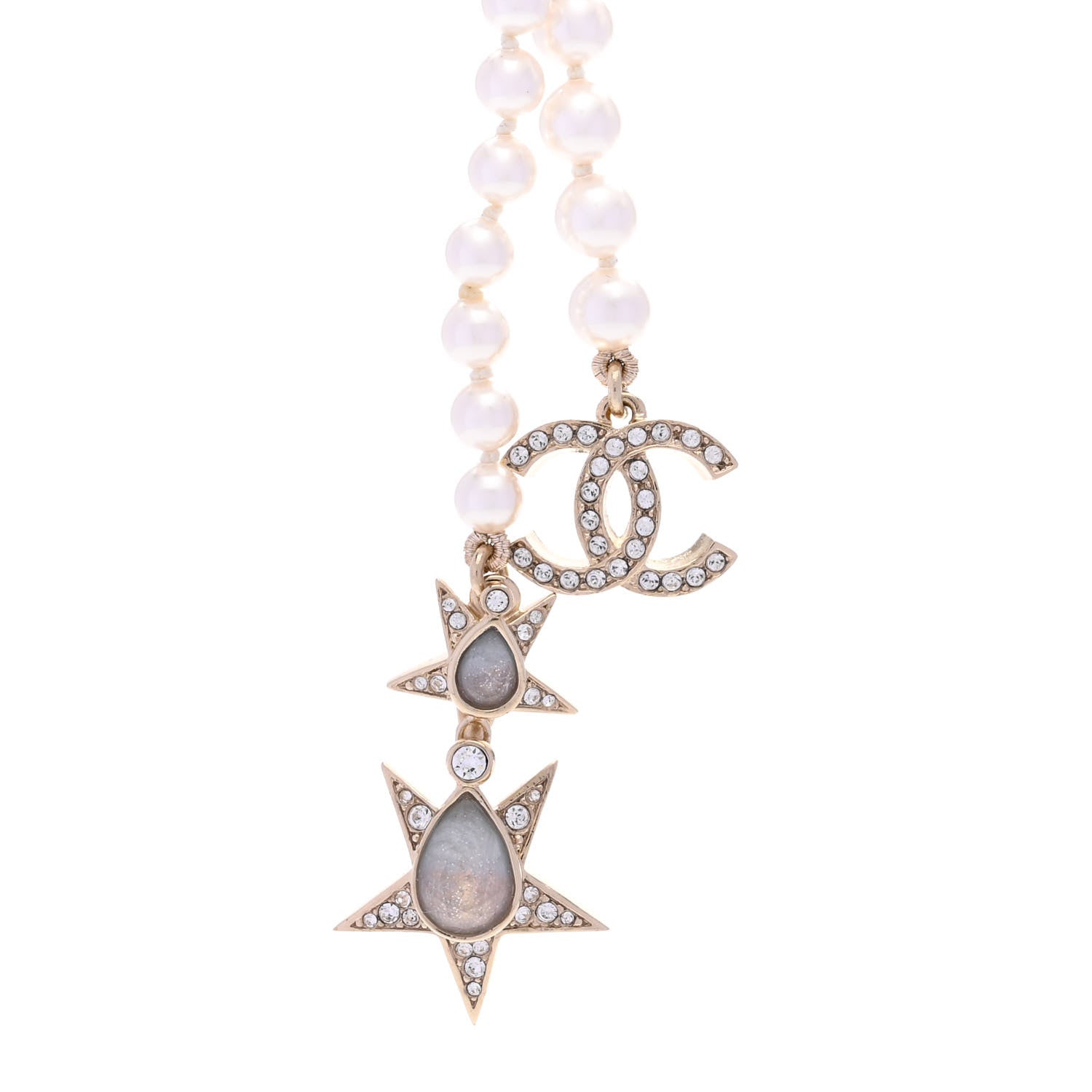 Chanel Crystal CC Star Necklace Gold Pink Blue 4 of 6