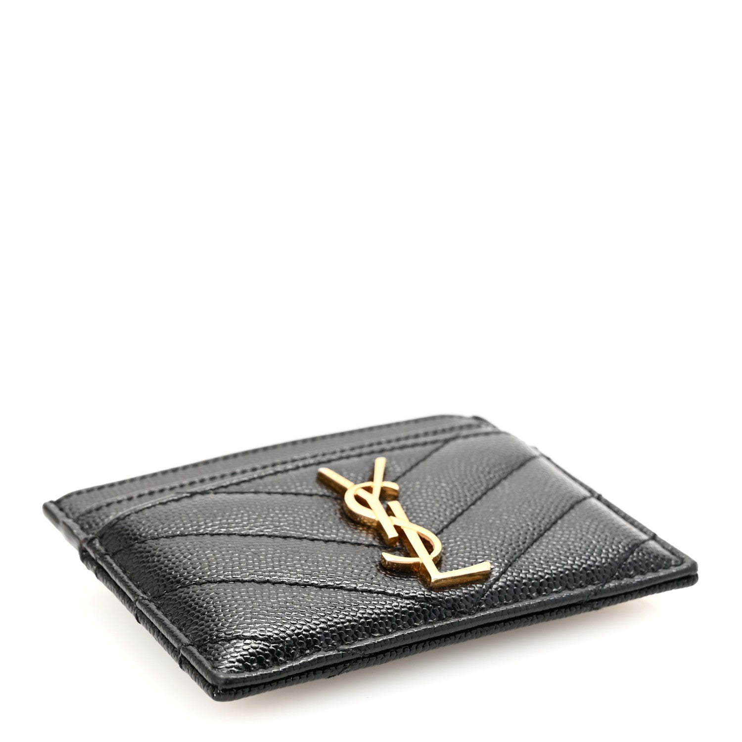 Saint Laurent Grain De Poudre Matelasse Chevron Monogram Credit Card Case Black 4 of 7