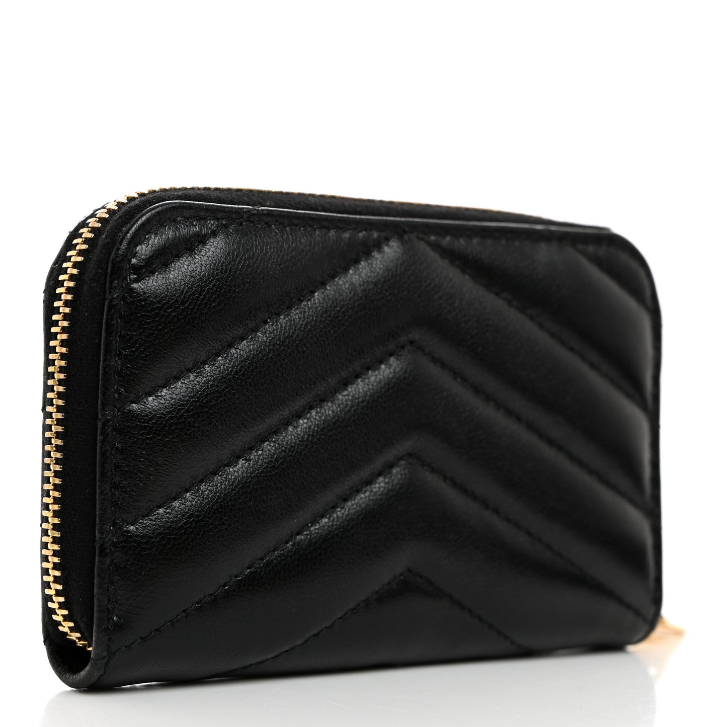 Lambskin Matelasse Chevron Monogram Cassandre Compact Zip Around Card Wallet Black