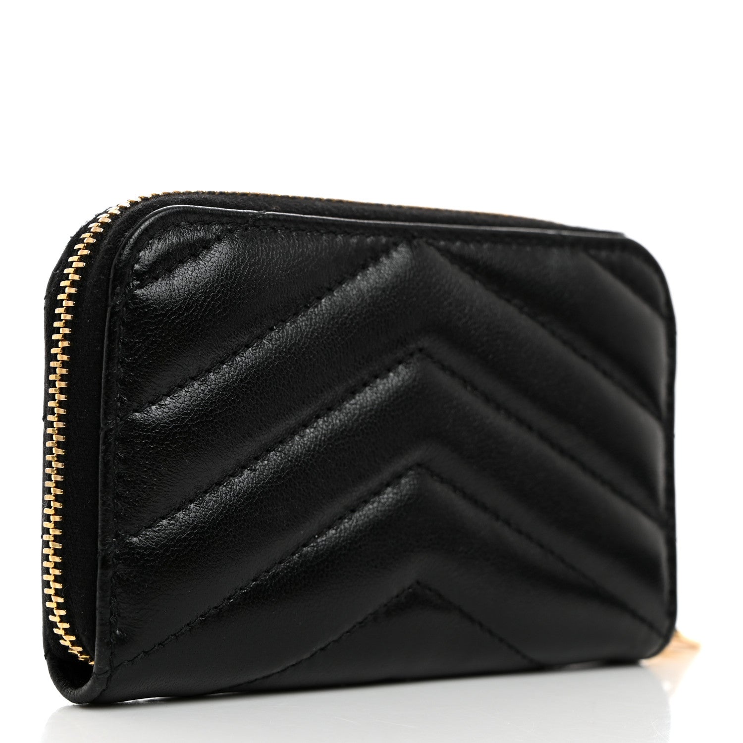 Saint Laurent Lambskin Matelasse Chevron Monogram Cassandre Compact Zip Around Card Wallet Black 3 of 8