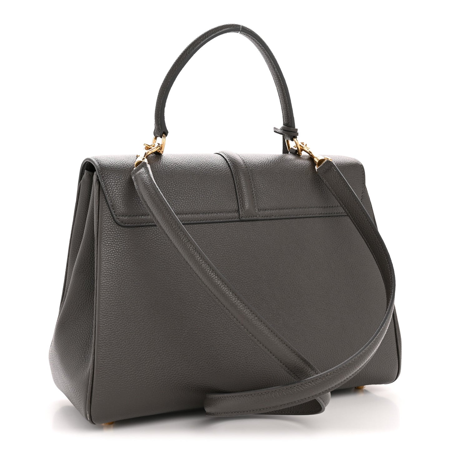 Grained Calfskin Small 16 Top Handle Bag Medium Grey