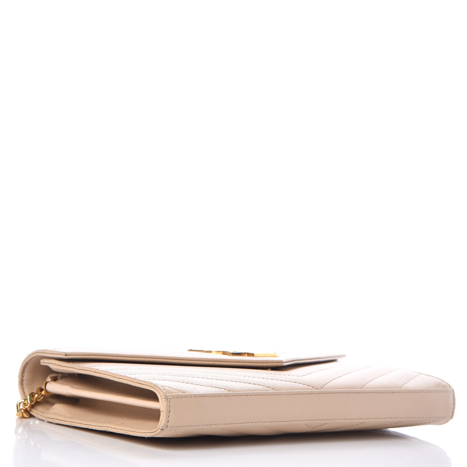 Saint Laurent Grain De Poudre Matelasse Chevron Monogram Chain Wallet Nude Powder 4 of 10