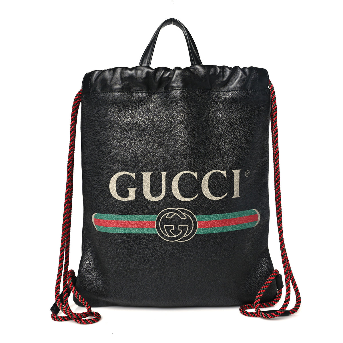 Calfskin Logo Drawstring Backpack Black