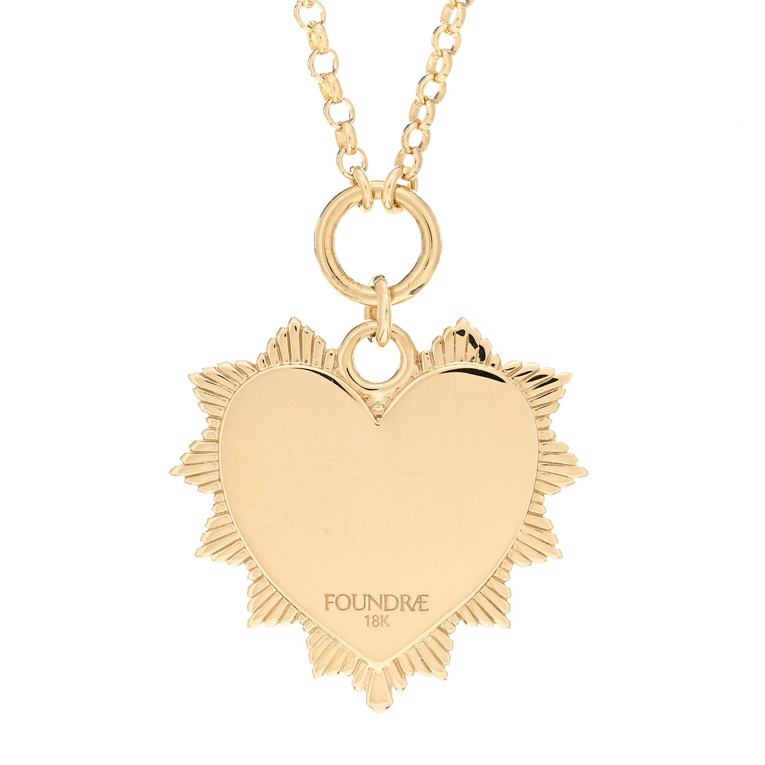 Foundrae 18K Yellow Gold Diamond Medium Radiating Heart Medallion Belcher Chain Necklace 3 of 4