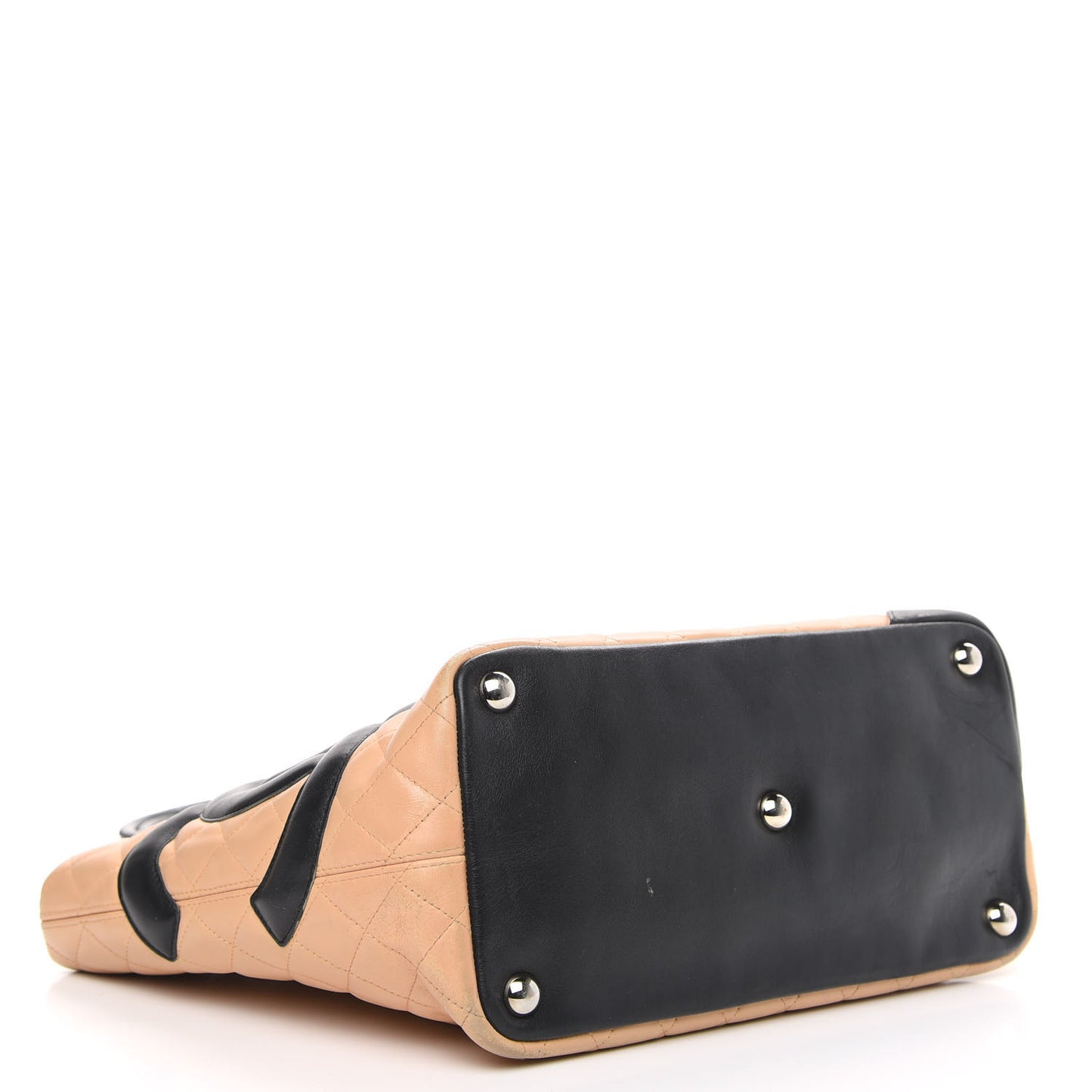 Calfskin Quilted Large Cambon Tote Beige Black