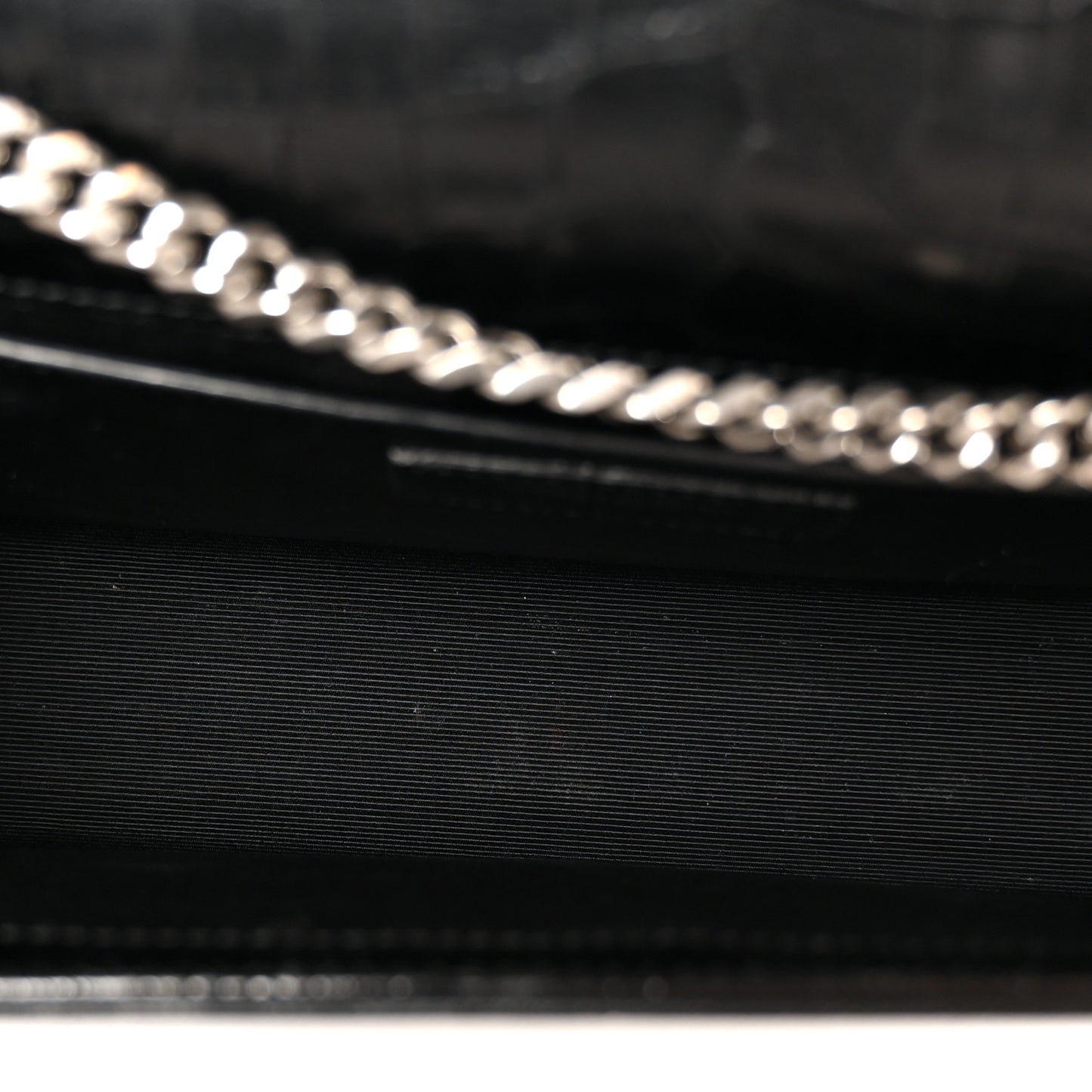 Calfskin Crocodile Embossed Medium Classic Monogram Kate Tassel Satchel Black