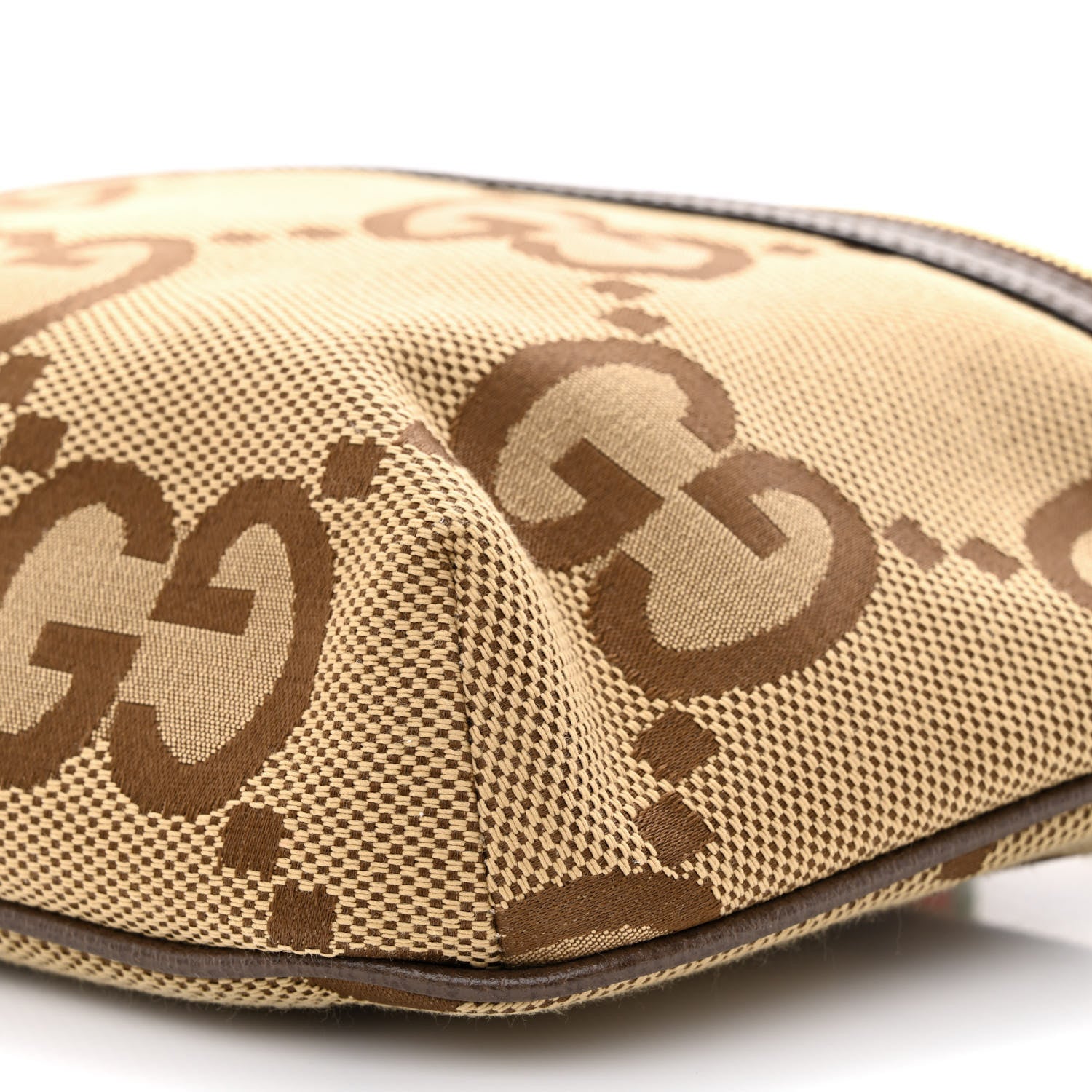 Gucci Monogram Jumbo GG Textured Dollar Calfskin Web Belt Bag Camel Ebony New Acero 10 of 10