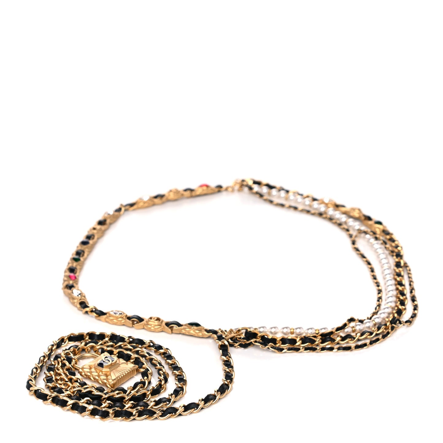 Lambskin Pearl Lock Chain CC Fancy Belt 90 Multicolor