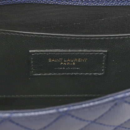 Saint Laurent Grain De Poudre Textured Mixed Matelasse Triquilt Small Monogram Satchel Blue 6 of 10