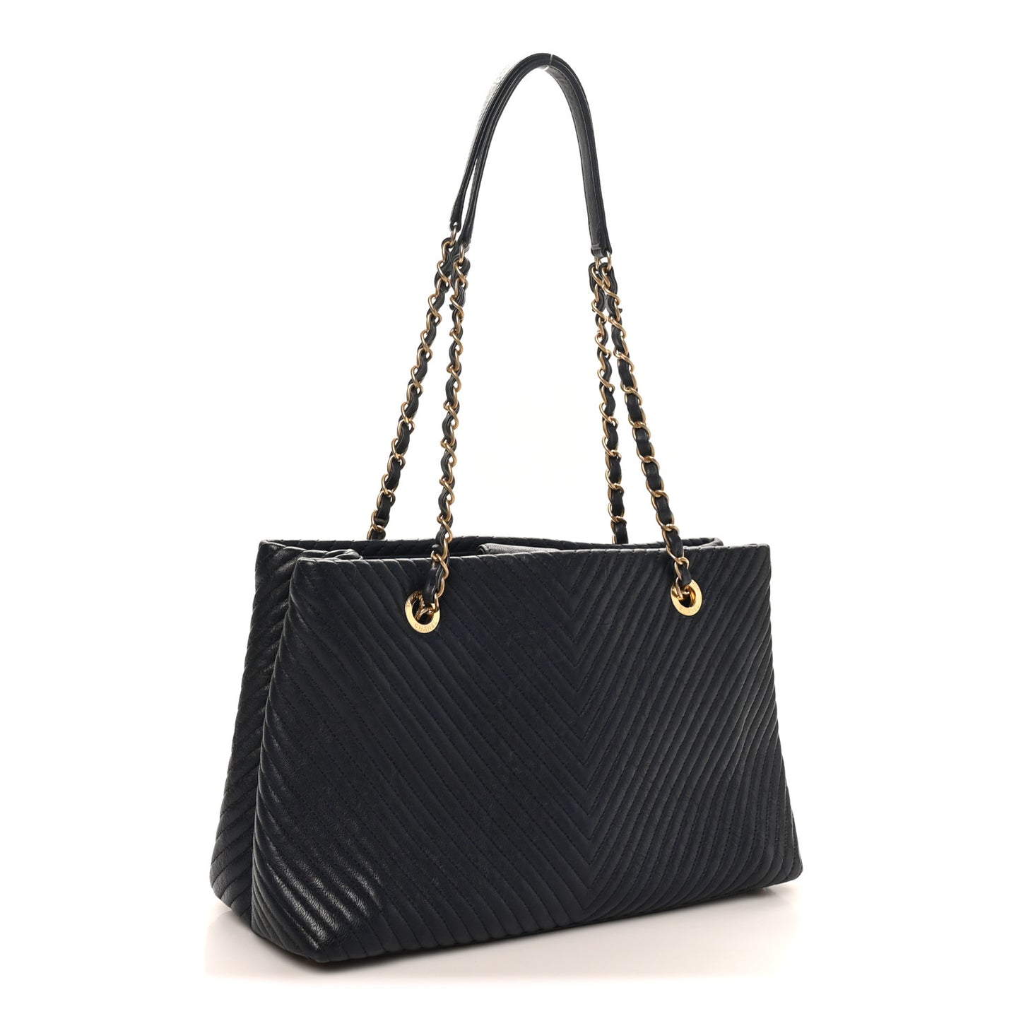 Wrinkled Lambskin Chevron Quilted Surpique Tote Navy Blue