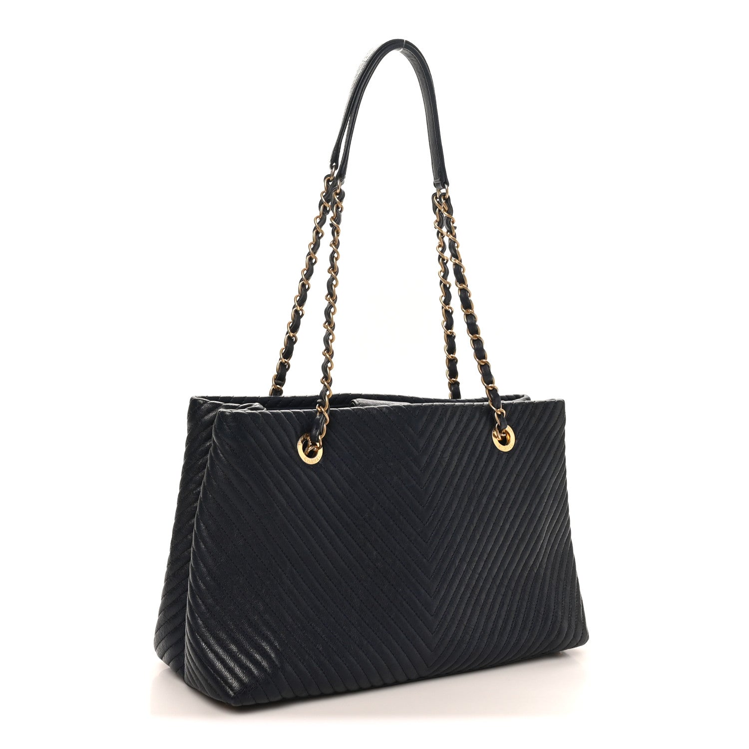 Chanel Wrinkled Lambskin Chevron Quilted Surpique Tote Navy Blue 3 of 10