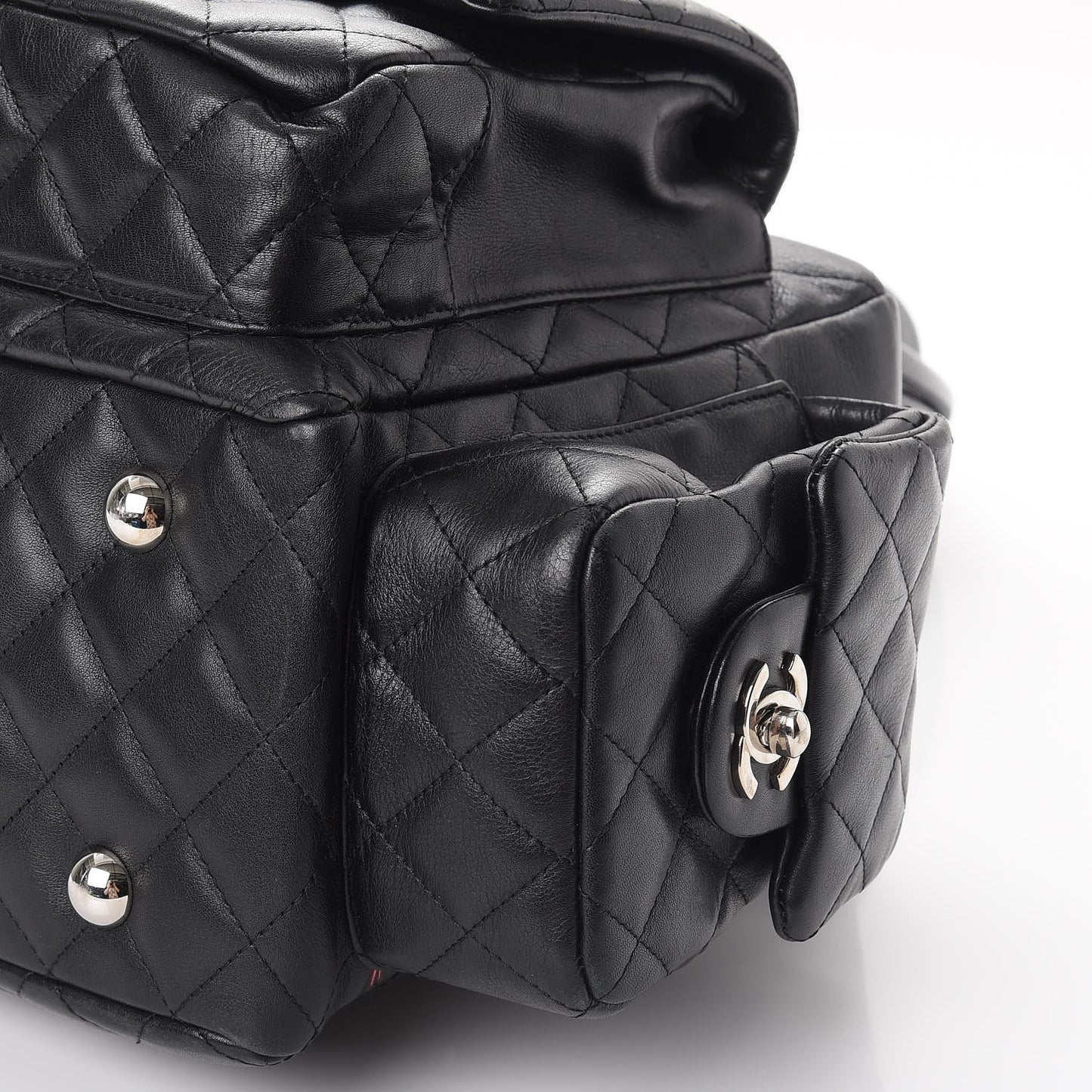 Calfskin Quilted Large Cambon Multipocket Reporter Black White