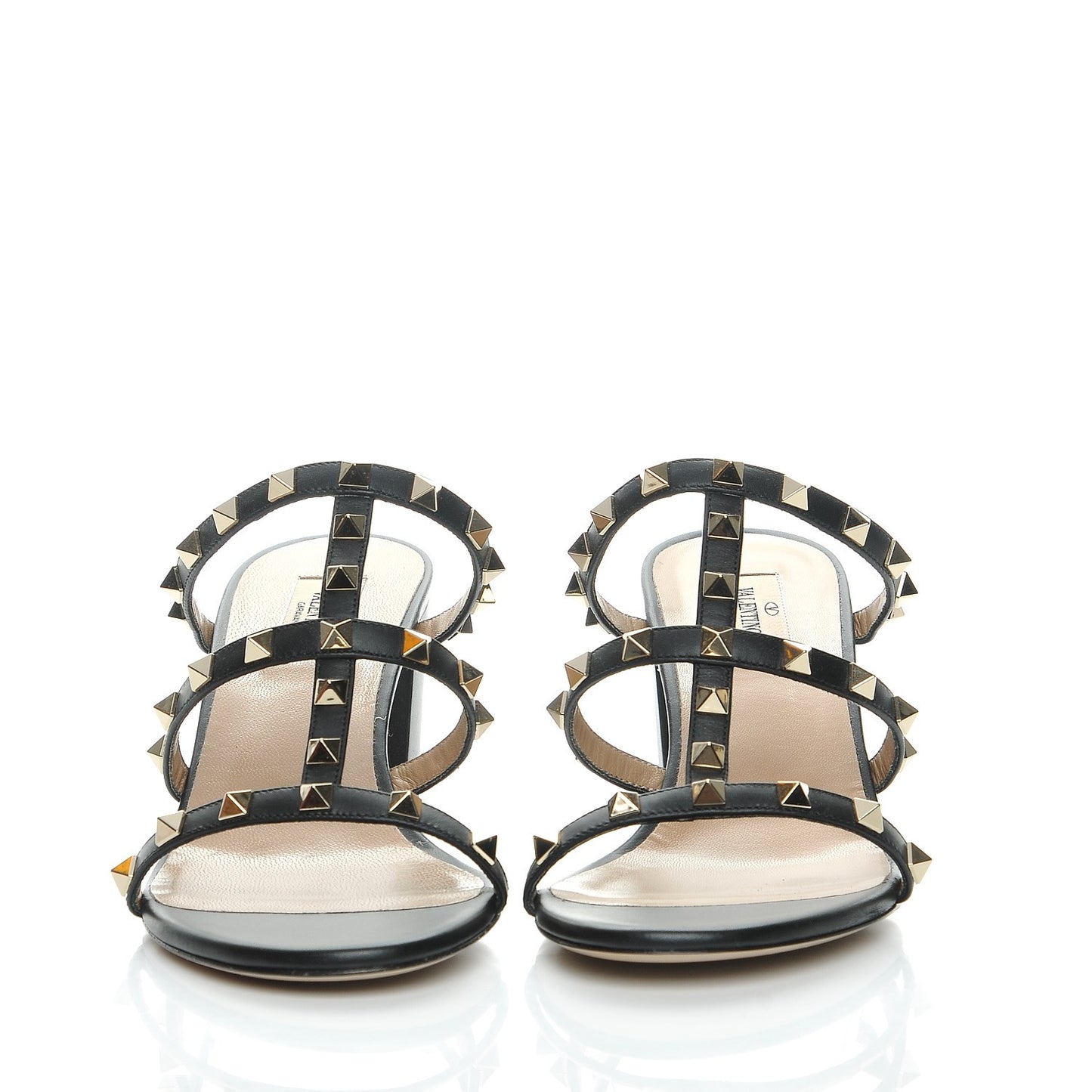 Calfskin Rockstud 60mm Caged Slide Sandals 41 Black