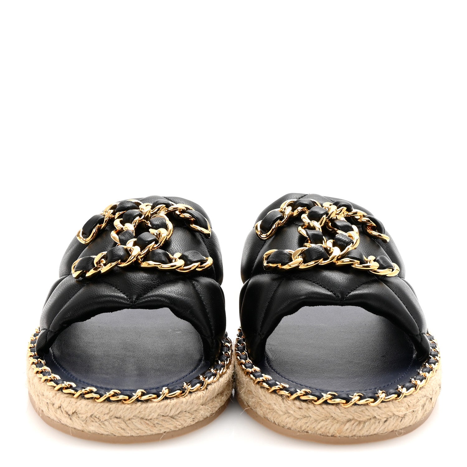 Chanel Lambskin Quilted CC Chain Espadrille Mules 38 Black Navy 3 of 10