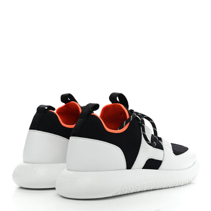 Hermes Technical Canvas Calfskin Womens Duel Sneakers 40 White Black 4 of 9