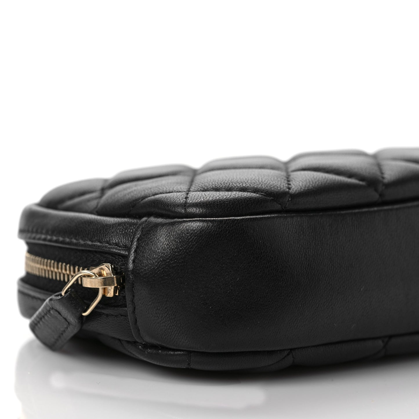 Lambskin Quilted Small Curvy Pouch Cosmetic Case Black
