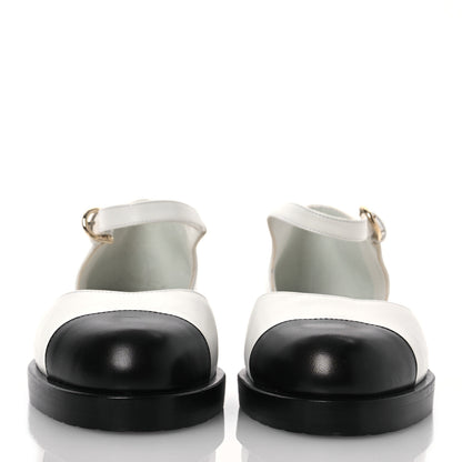 Chanel Shiny Goatskin Mary Jane Flats 35 White Black 2 of 13