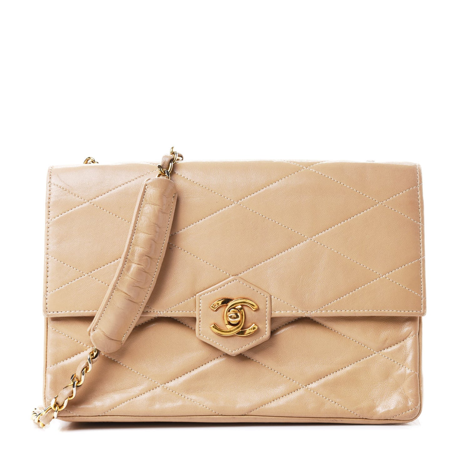 Lambskin Quilted Small Single Flap Beige