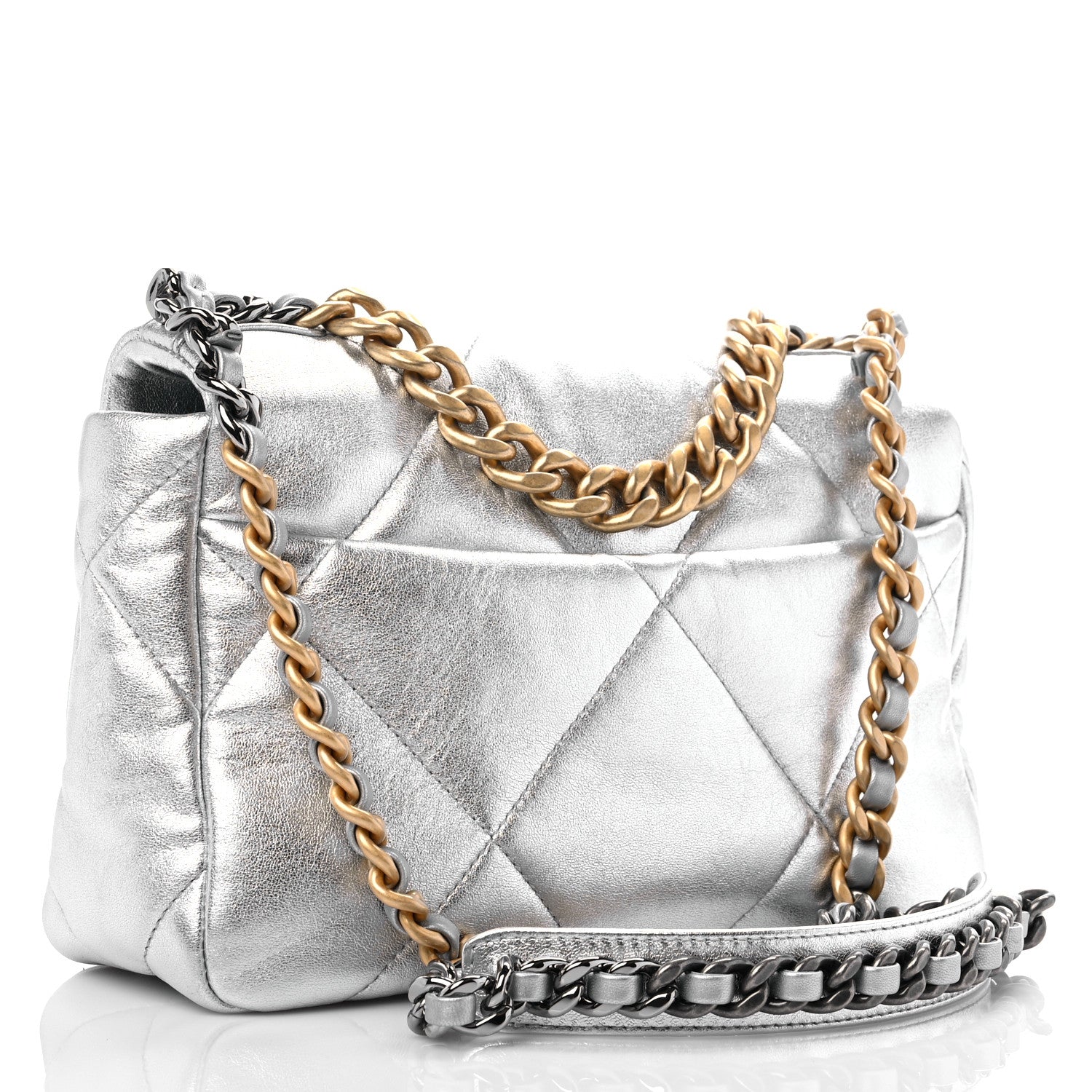 Chanel Metallic Lambskin Quilted Medium Chanel 19 Flap Silver 3 of 10