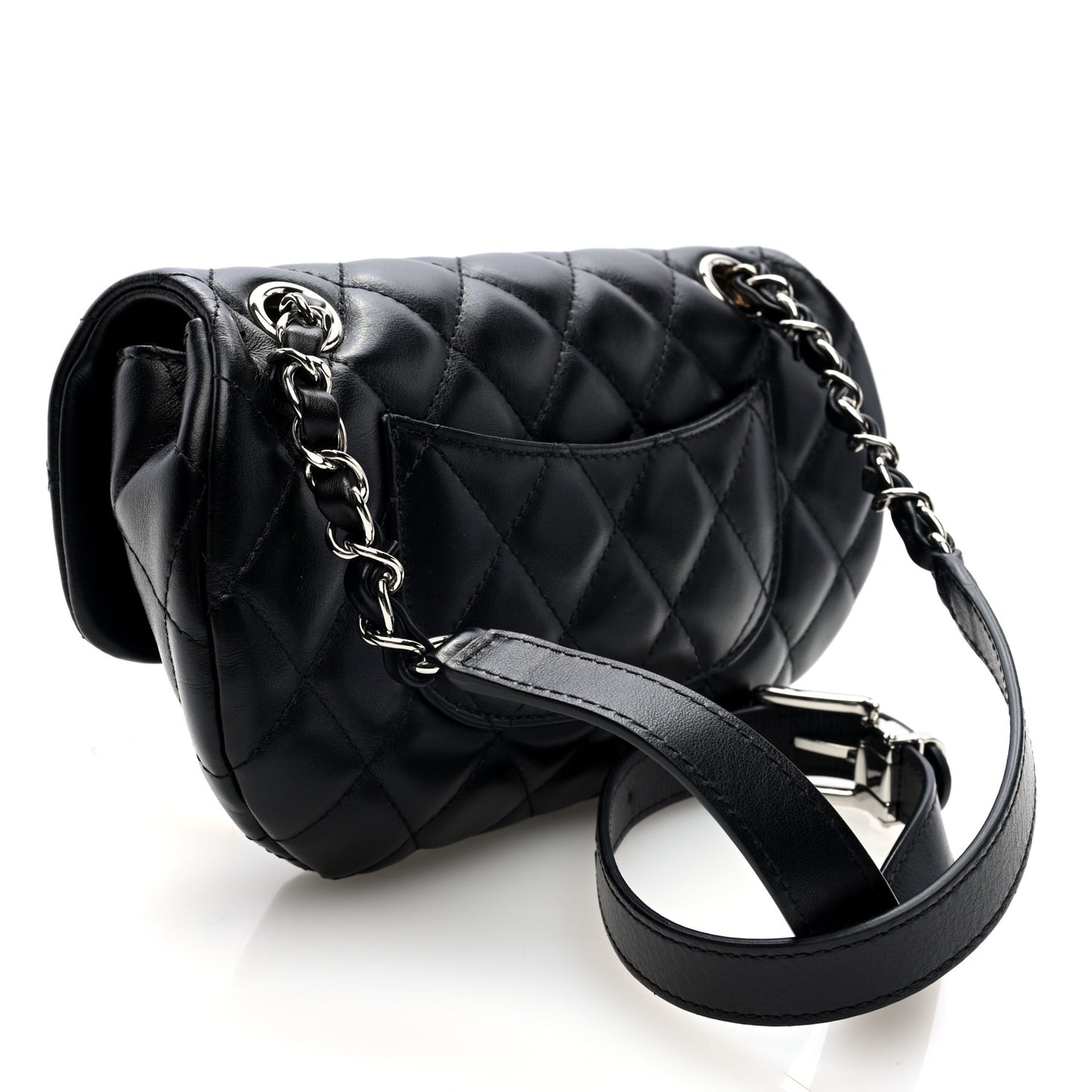 Calfskin Quilted CC Uniform Flap Belt Bag Black