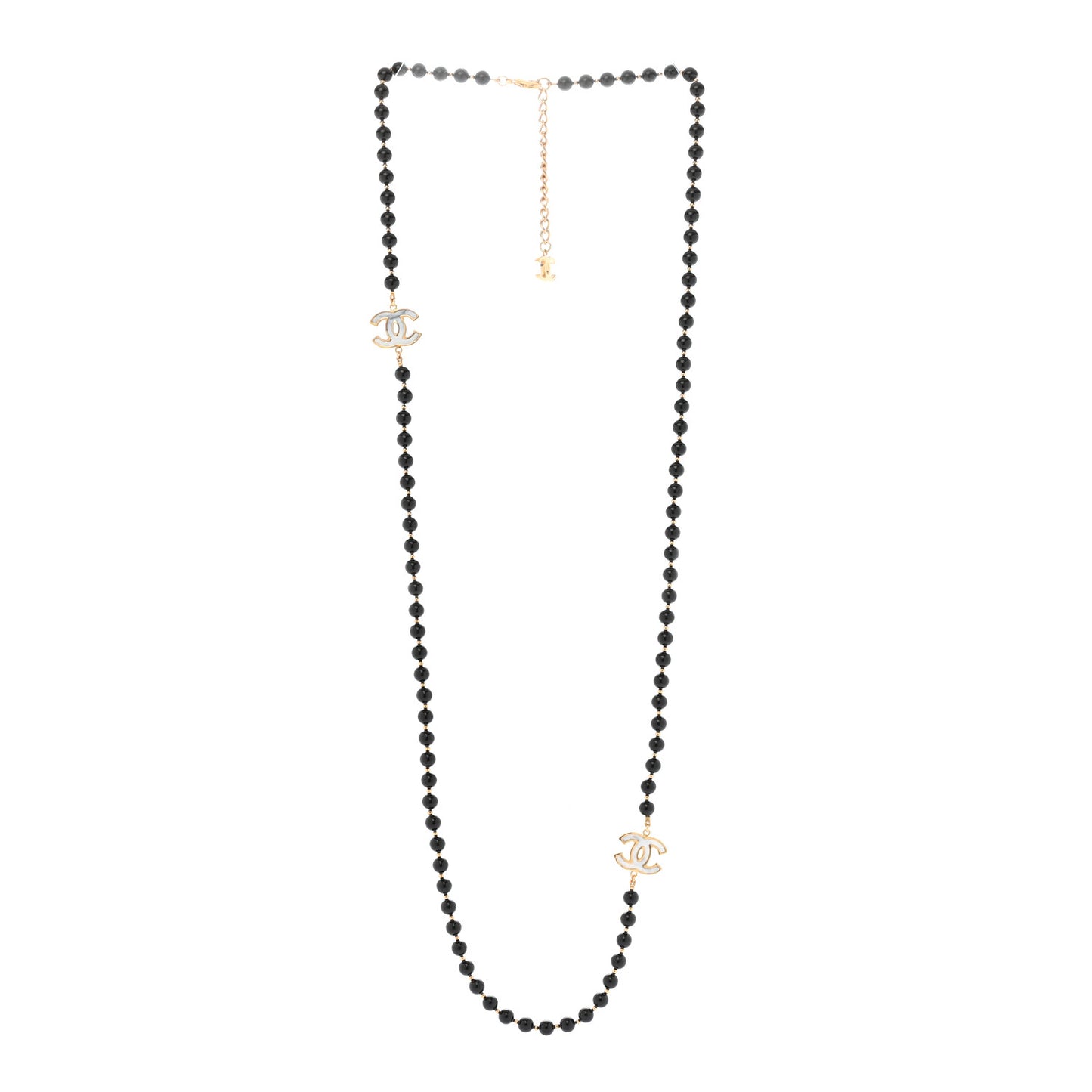 Marble Beaded CC Long Necklace Black Gold White