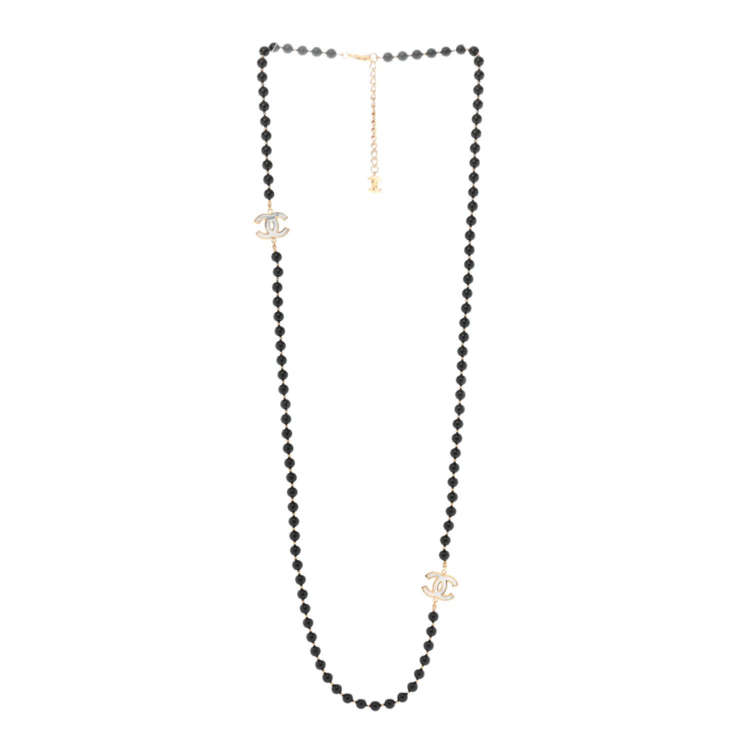 Chanel Marble Beaded CC Long Necklace Black Gold White 3 of 6