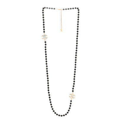 Chanel Marble Beaded CC Long Necklace Black Gold White 3 of 6
